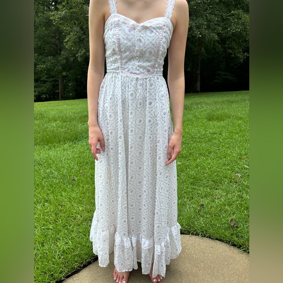 Vintage Zum Zum Floral Maxi Dress Sundress with Lace Union Made in USA Size 2 4 - Picture 2 of 16